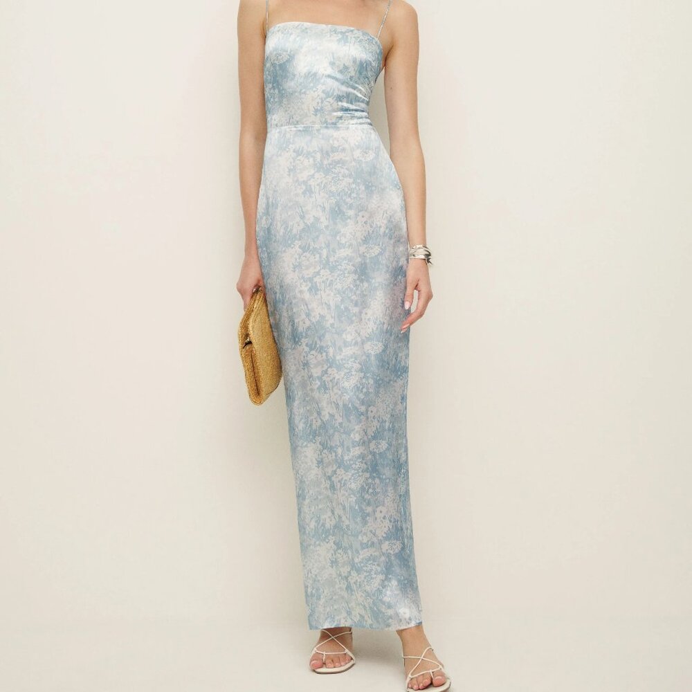 NWT Reformation Frankie Silk Dress Blue Idyllic - Size 6